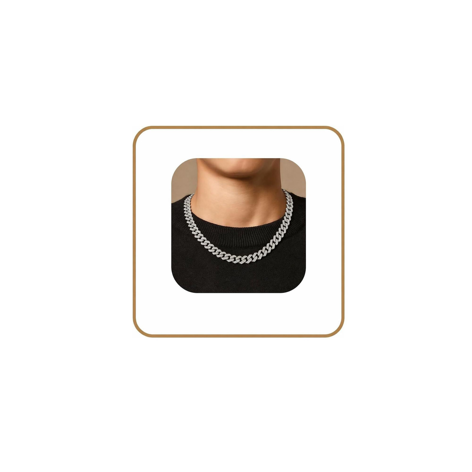 DAOYALE Silver Cuban Link Chain for Men Boys,Diamond Iced Out 18Inch,