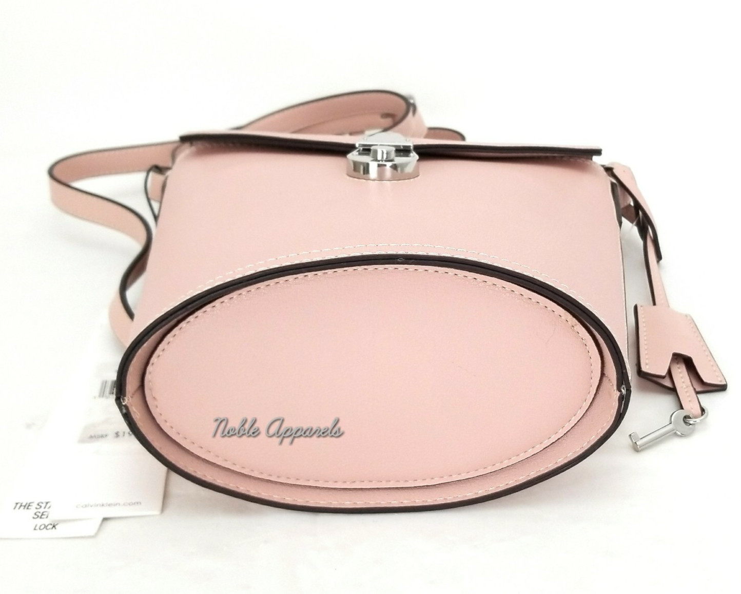 CALVIN KLEIN Womens Lock Daytonna Leather Bucket Bag Crossbody $198 Blossom Pink