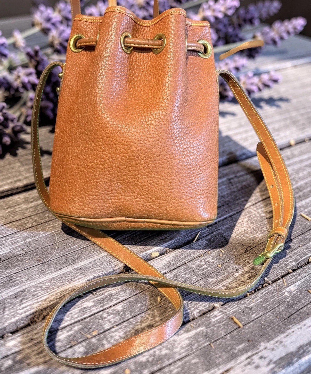 Dooney Bourke Brown Vintage R134 Mini Bucket Drawstring Shoulder Bag Leather