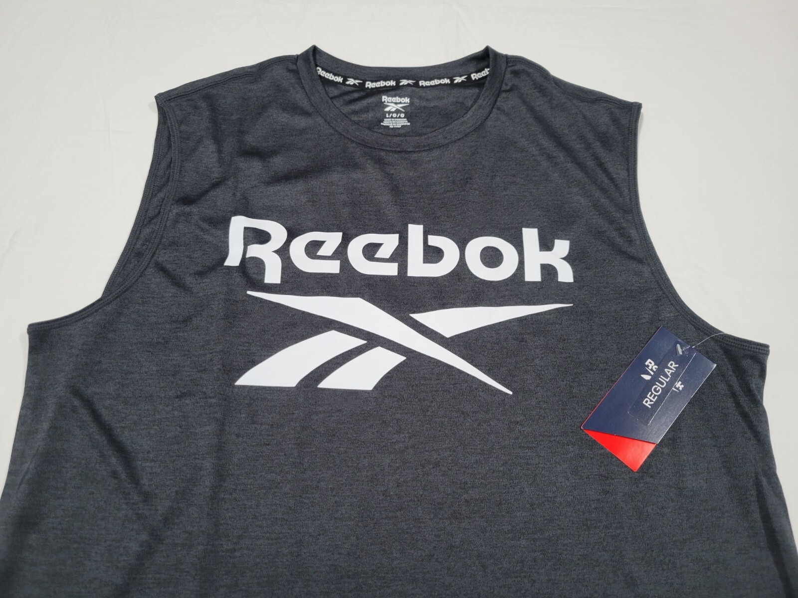 Reebok Mens Tank Athletic Muscle Gladiador logo top Black Heather Size Large