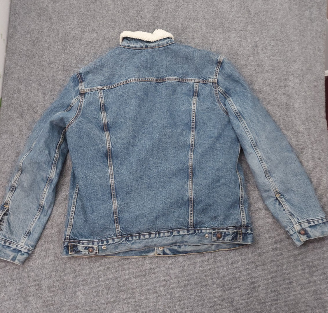 Levis Sherpa Lined Denim Jacket Mens XL Blue Trucker Jean Snap Front Western