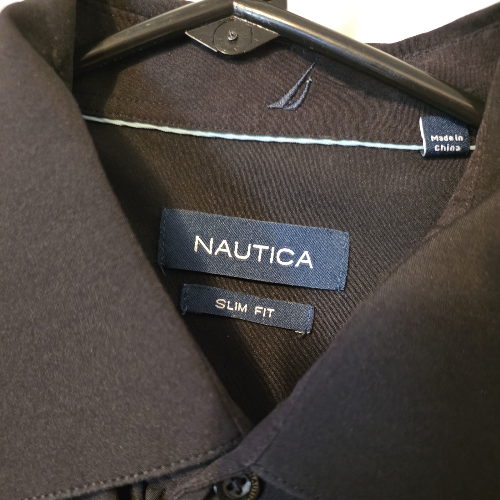 Nautica Slim Fit Black Button Up Dress Shirt XL 17-17.5/34-35