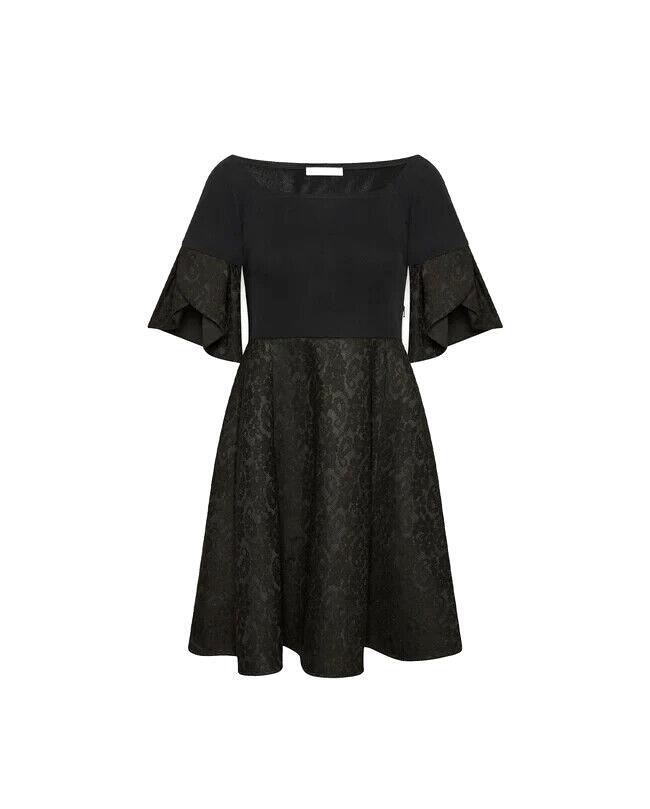 Anne Fontaine EVAELLE DRESS LACE OVER NEOPRENE Fit FLARE Boat Black 40 6 8
