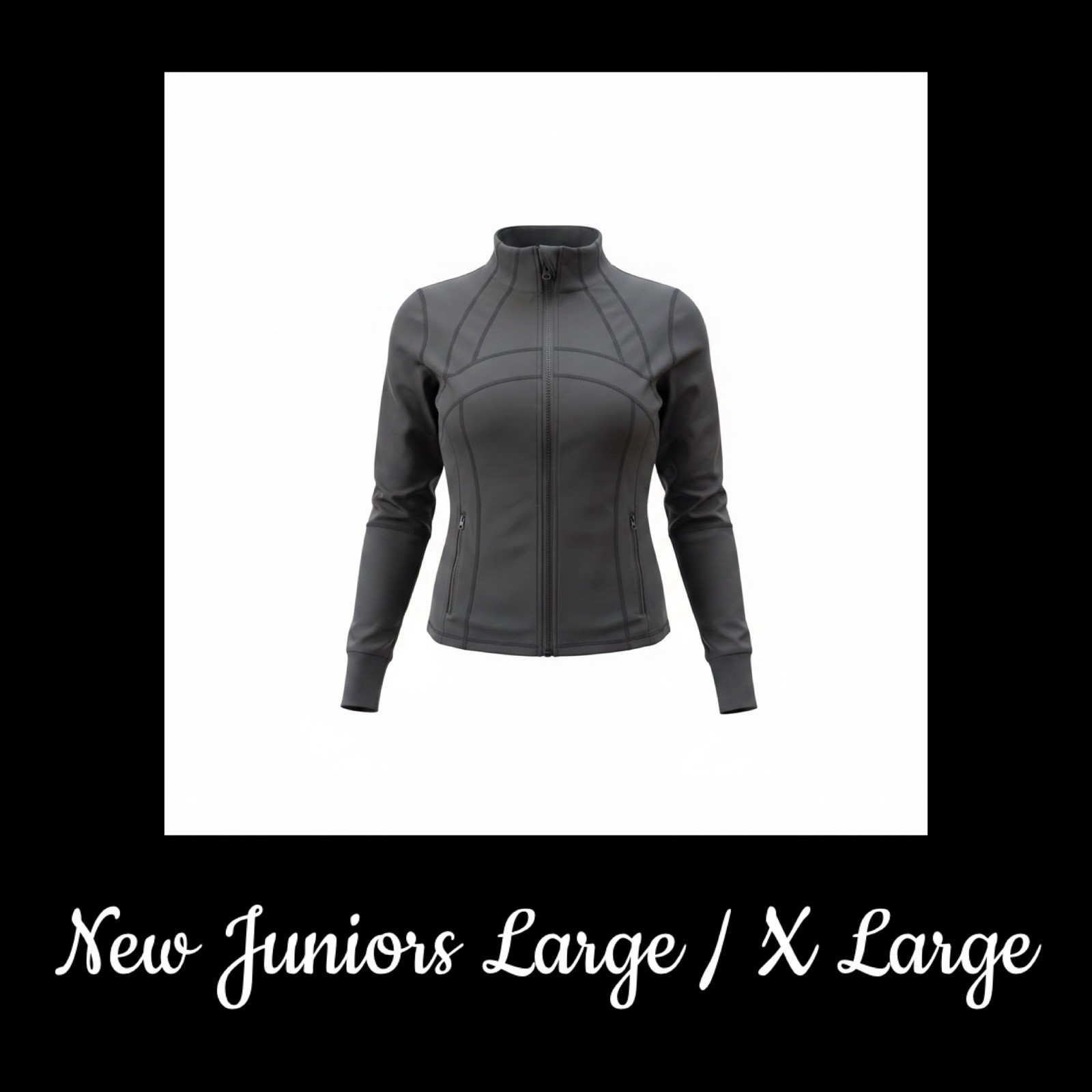 Juniors Size Large / XLarge Black Casual Activewear Athletic Zipper Jacket