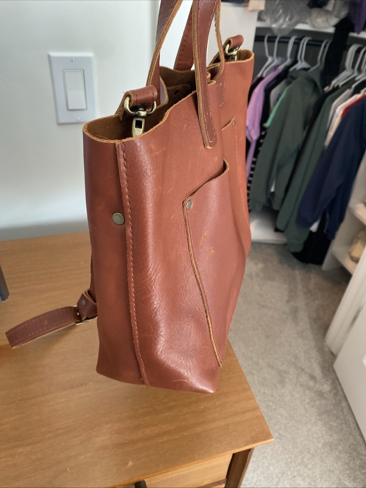 portland leather goods crossbody Medium tote- Cognac