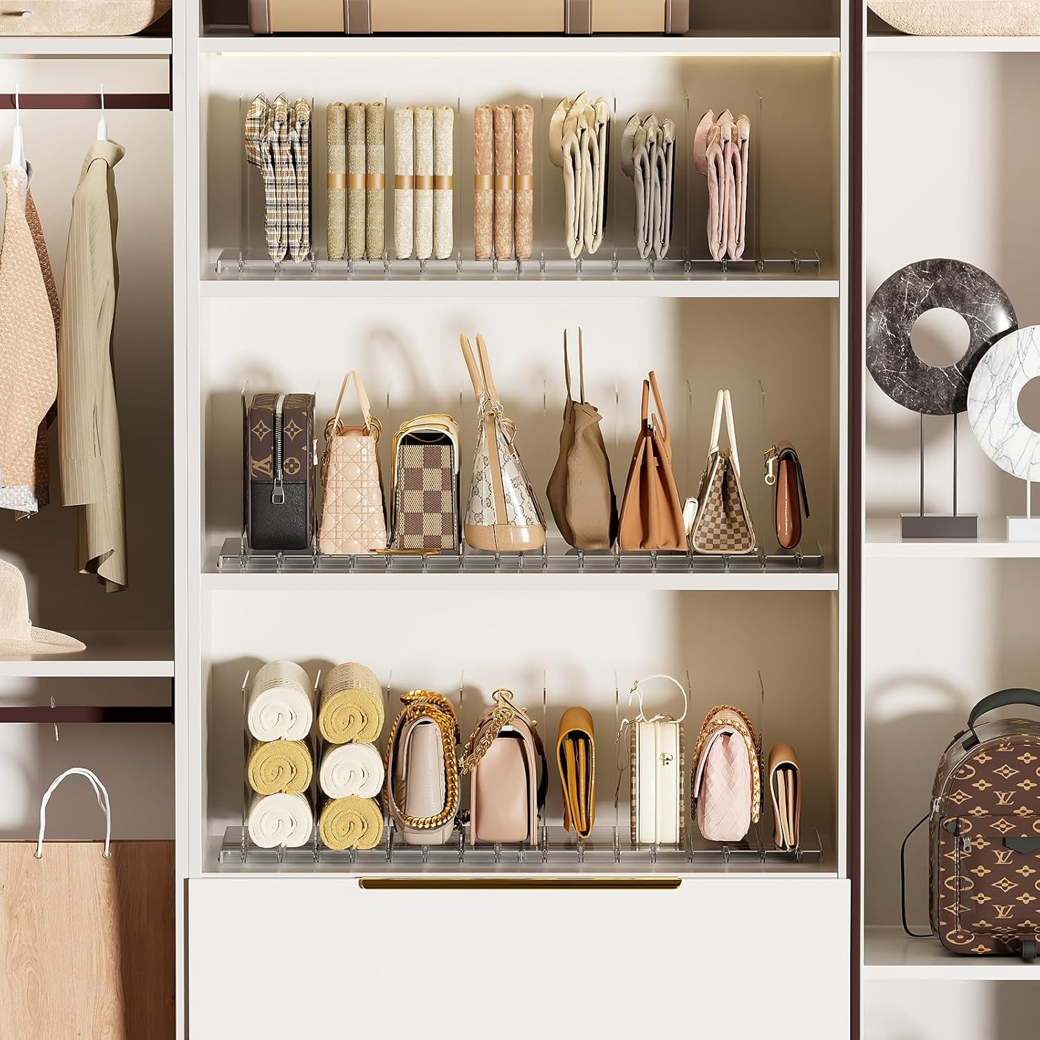 Stackable Bag & Purse Organizer for Closet Shelf Acrylic Shelf Dividers for Clos