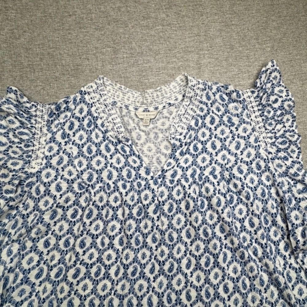 Lucky Brand Blue Paisley V-Neck Flutter Sleeves Boho Blouse EUC sz 1X/16