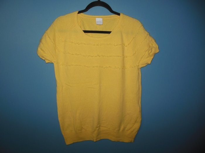 Ladies Madeleine Yellow Short Sleeved Sweater Medium Wool/Kashmir T190