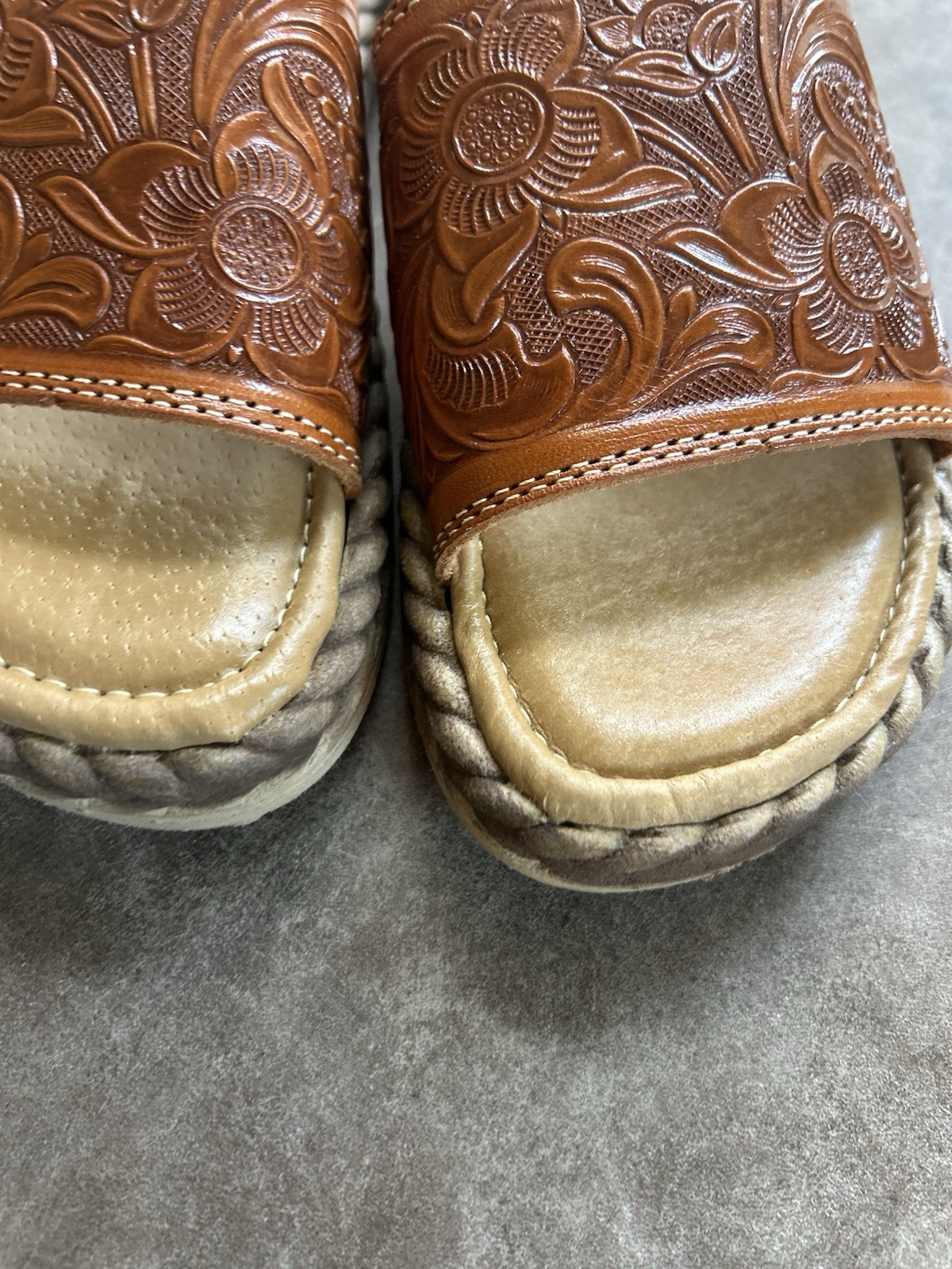 Mella Tooled Leather Huarache Slip On Sandals Shoe Size 7