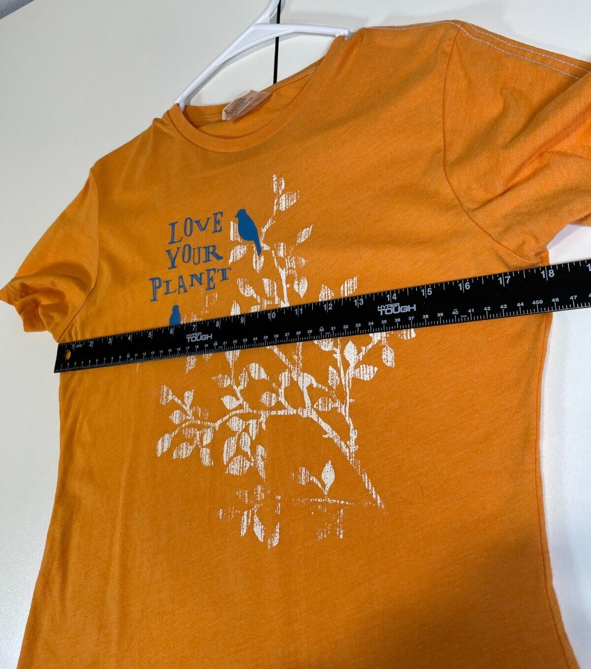 Jones & Mitchell Womens Orange “Love Your Planet” Tree Birds Tee Sz L