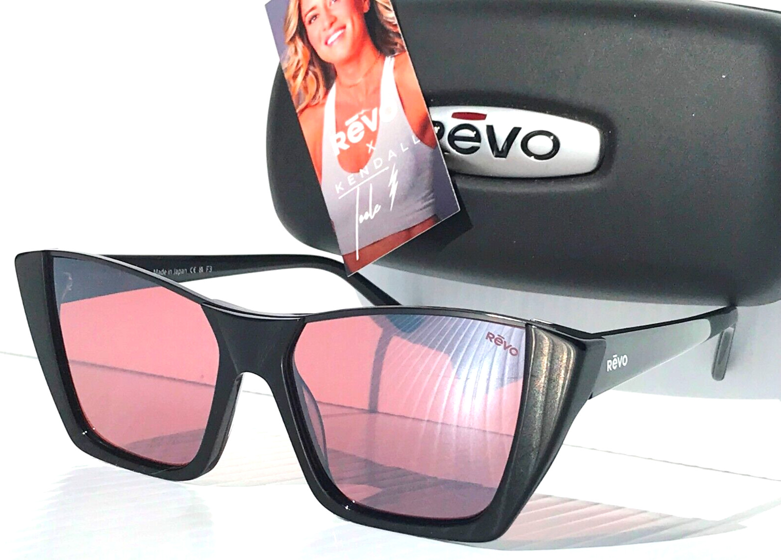 NEW REVO KENDALL 2 Shiny Black POLARIZED Drive Rose Lens Sunglass 1216 01 GO