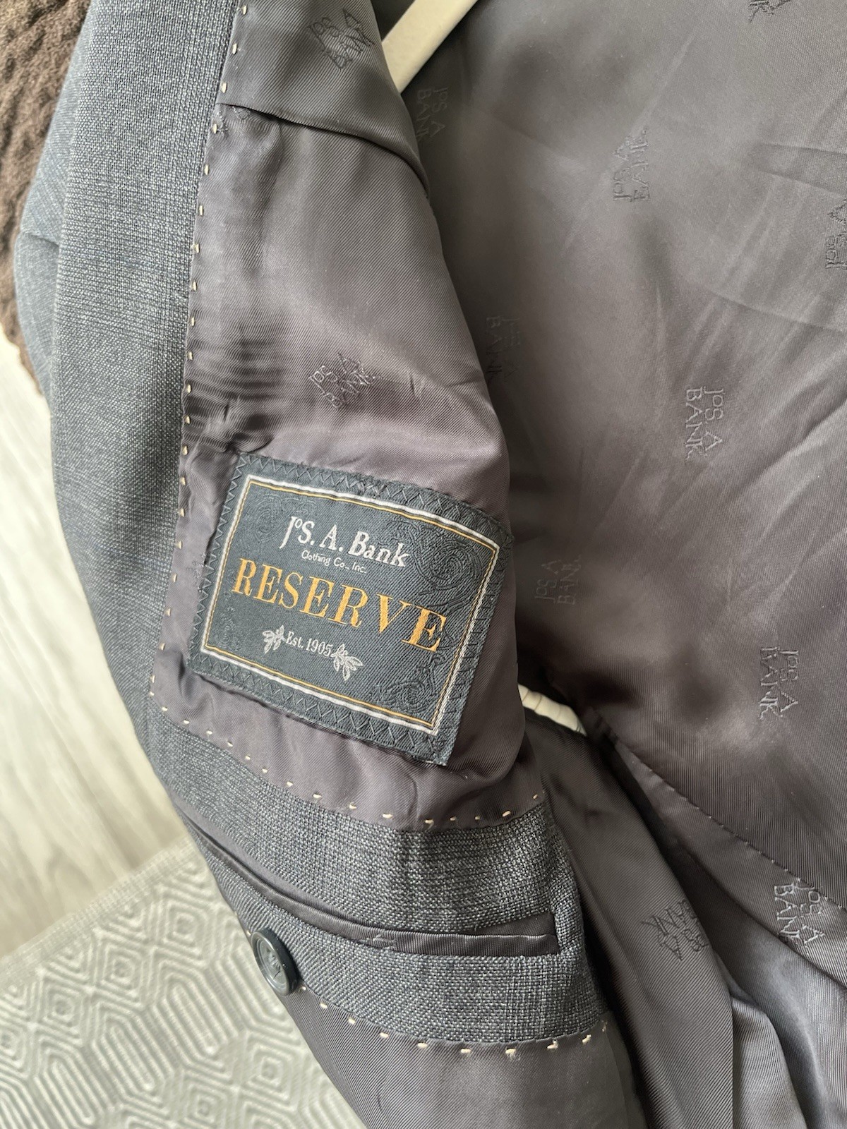 Jos. A. Bank Reserve Gray Wool Suit Super 130’s 42R 36×32 Tailored Fit