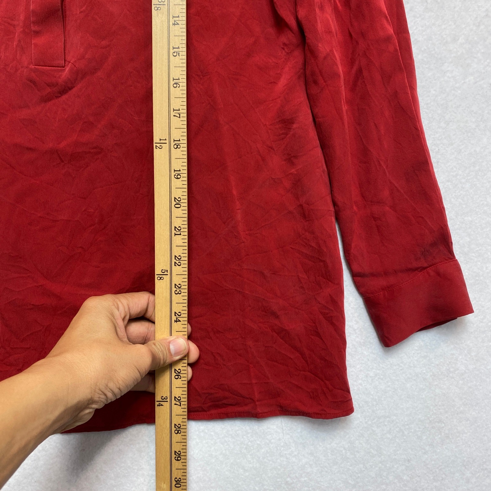 Theory Shirt Womens M Red Long Sleeve Mandarin Collar Button Front Silk Blend