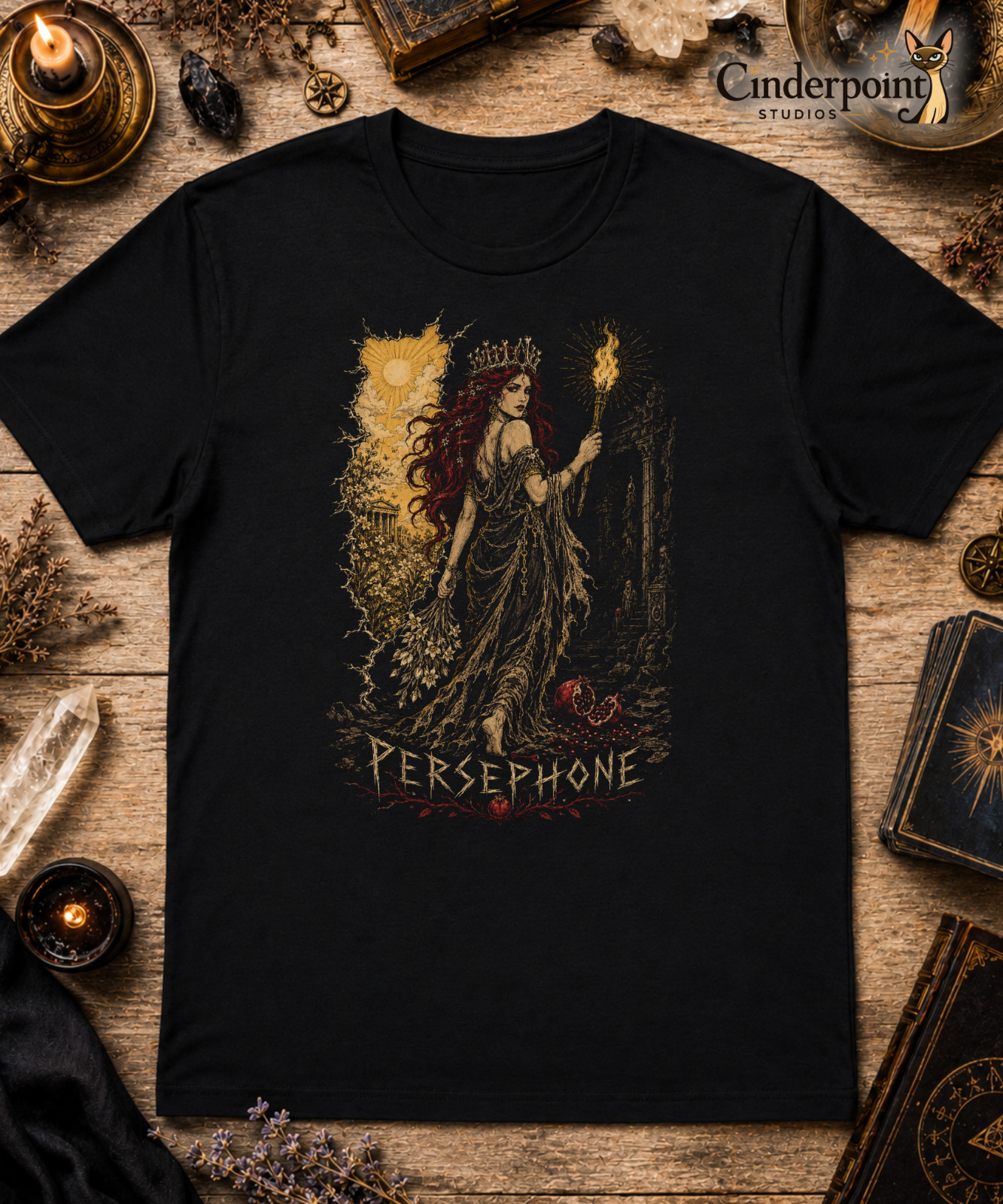 Persephone Goddess T Shirt Dark Fantasy Gothic Pagan Underworld Queen Tee XS-5XL