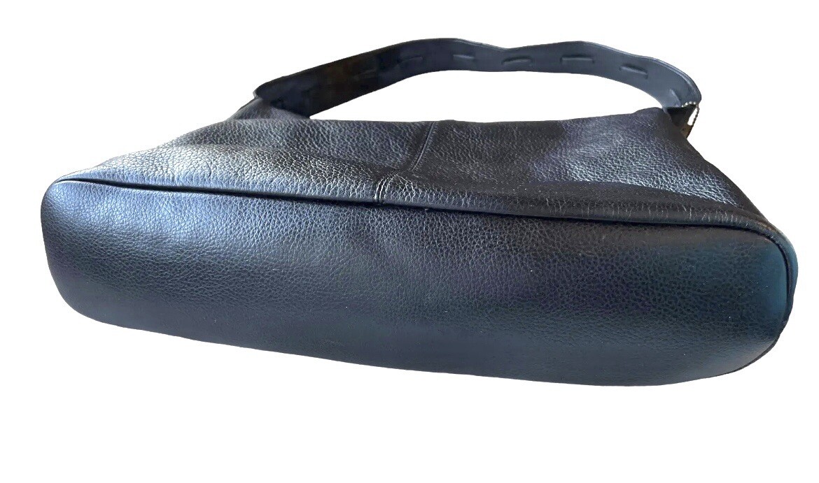 The Sak Handbag Logo Stitched Black Leather Zippered Pocket 10” Drop Handle