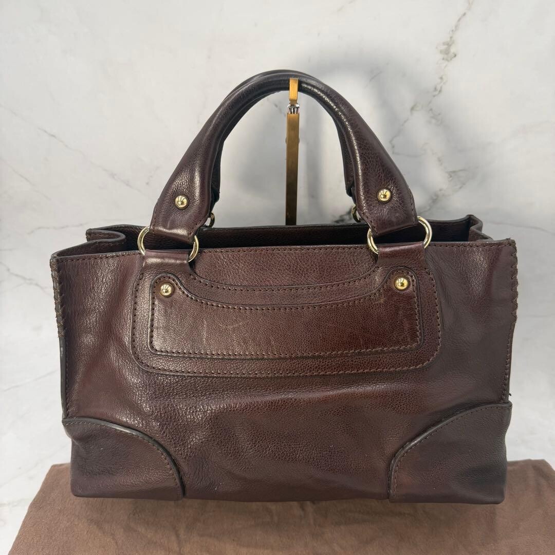 CELINE Boogie Bag Brown Leather Horse Carriage Charm Handbag Vintage Dust Bag