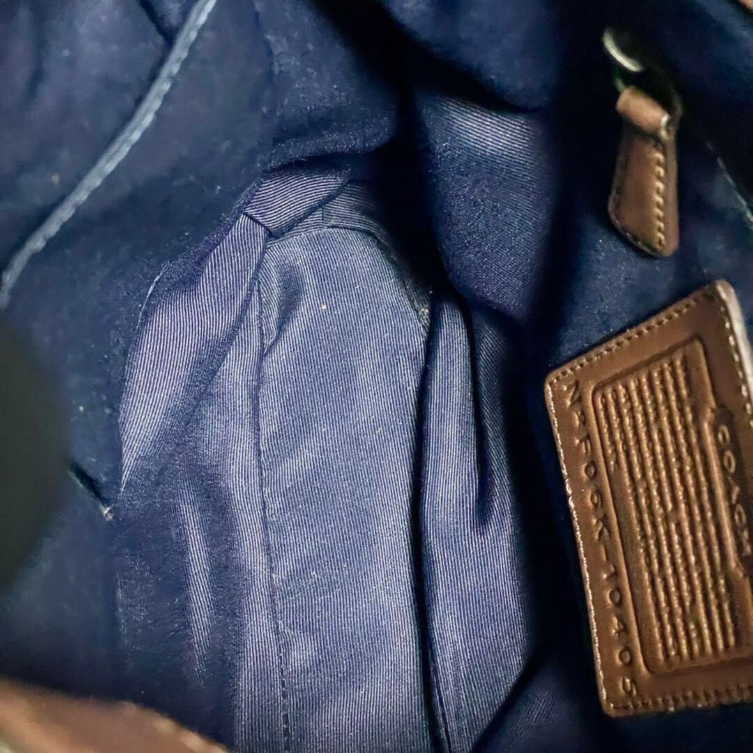 Coach Jackie 10405 Denim Canvas Shoulder Bag Blue Brown Gold Charm 8.7in