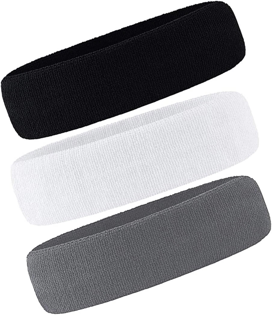3 Pack Men & Women Sweatband Headband Terry Cloth Moisture Wicking for Sports Te