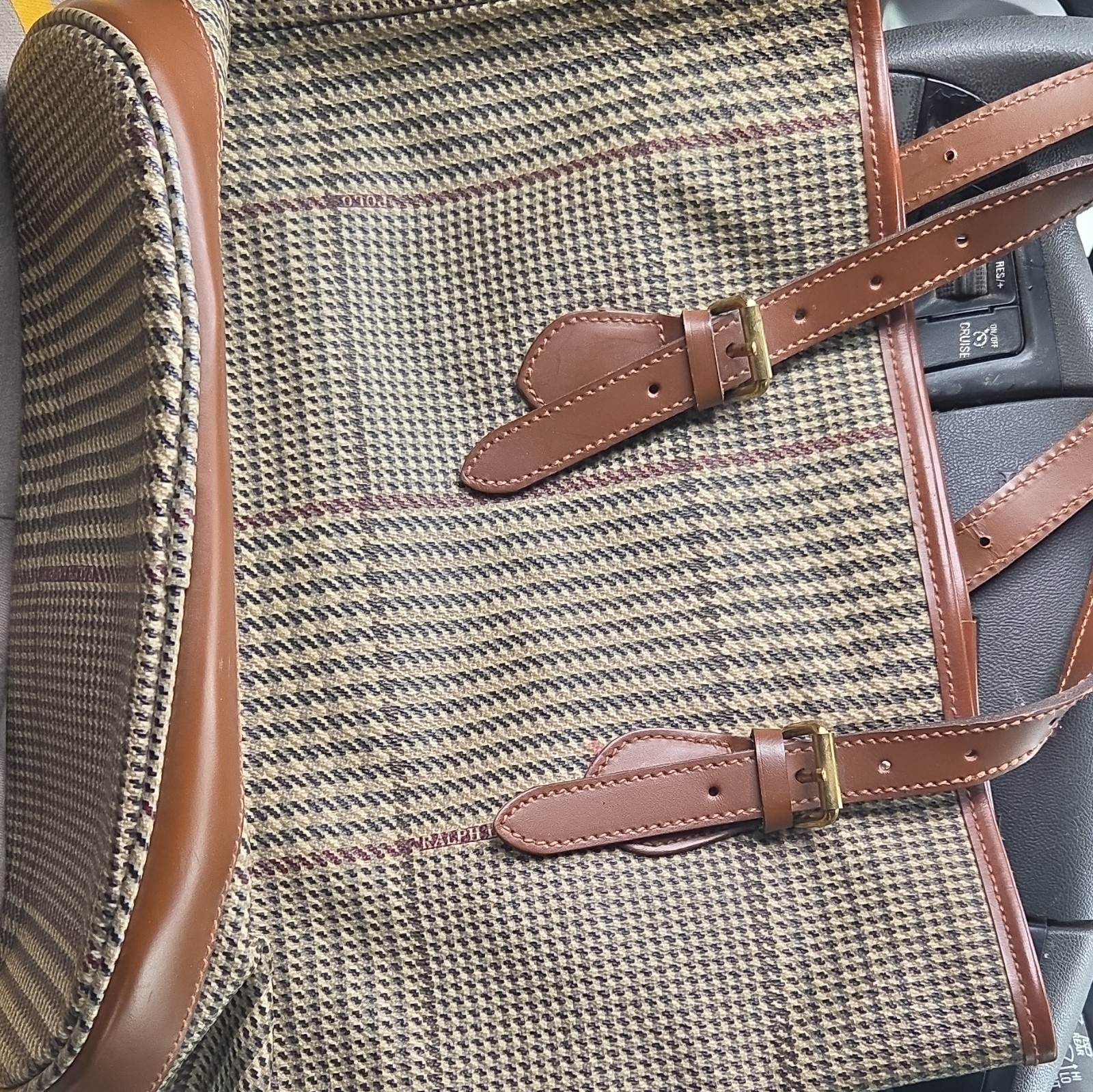 Polo Ralph Lauren Men’s Plaid Messenger Bag Beige/Brown Buckle Zip Shoulder
