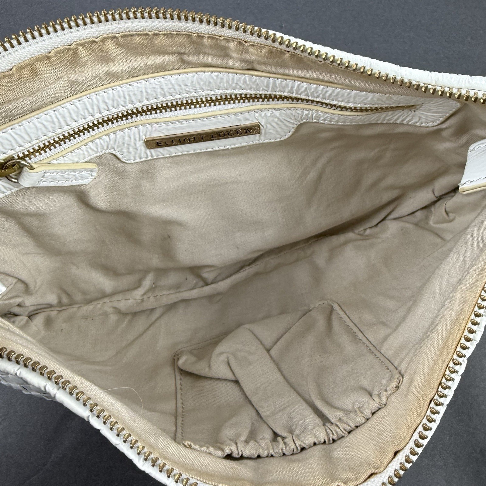 Elliott Lucca Handbag White Leather Intrecciato Weave Crossbody Artisan Boho