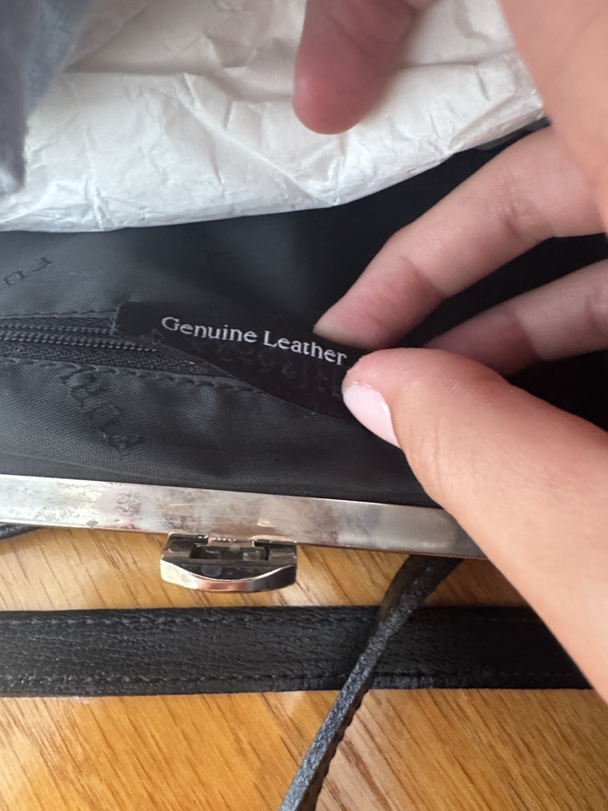 Furla Black/White Small Shoulder Bag Lock Frame Silver Hardware Strap Dust Bag