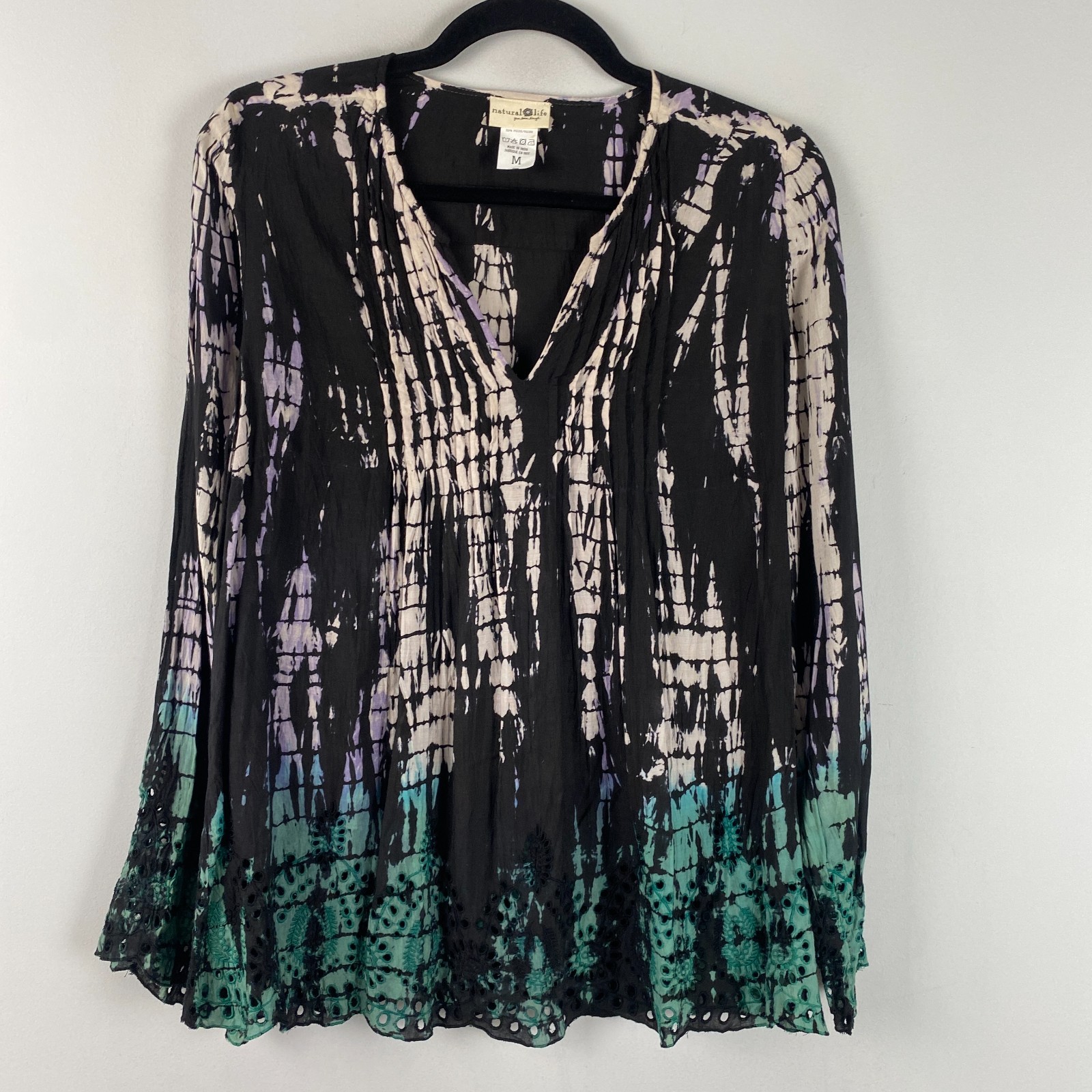 Natural Life Blouse Womens Medium Tie Dye Embroidered Boho Peasant Top M