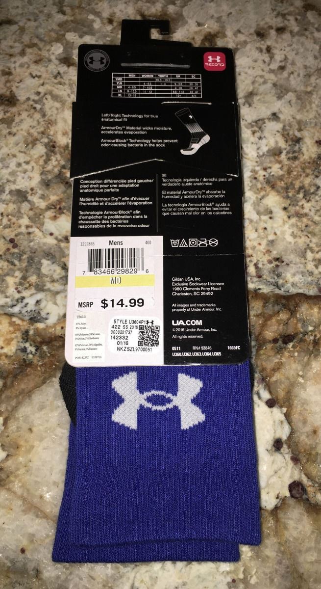 UNDER ARMOUR Unrivaled Crew BLUE Basketball Football Socks Mens M Fits 4-8.5