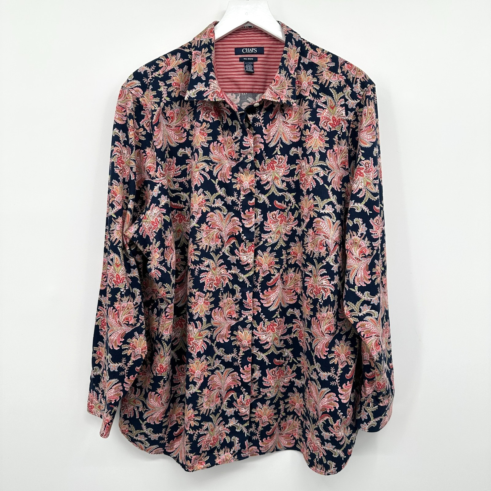 Chaps Womens Top Shirt Blouse Size 2X No Iron Button Up Floral Boho Romantic