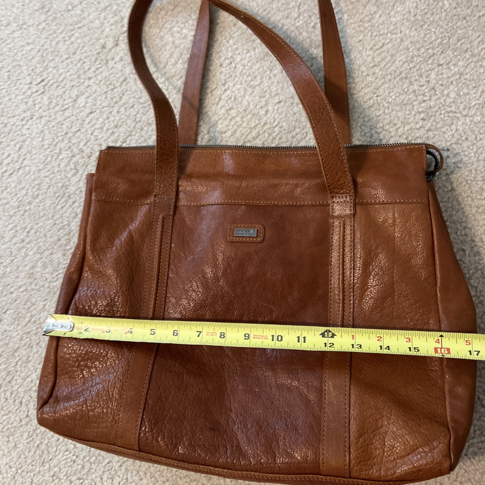 Spikes & Sparrow brown genuine leather laptop shoulder bag various pockets