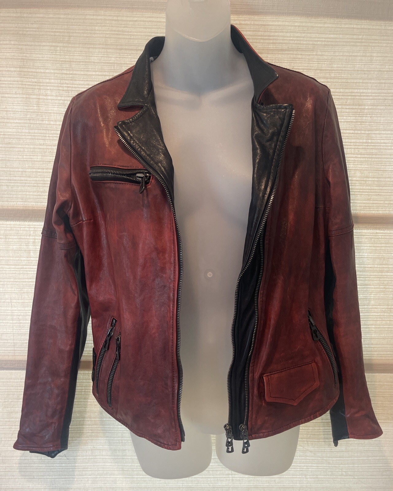 Benheart Limited Edition Red/Blk Moto Leather Jacket Made Italy Sz. 44 US 6 NWOT