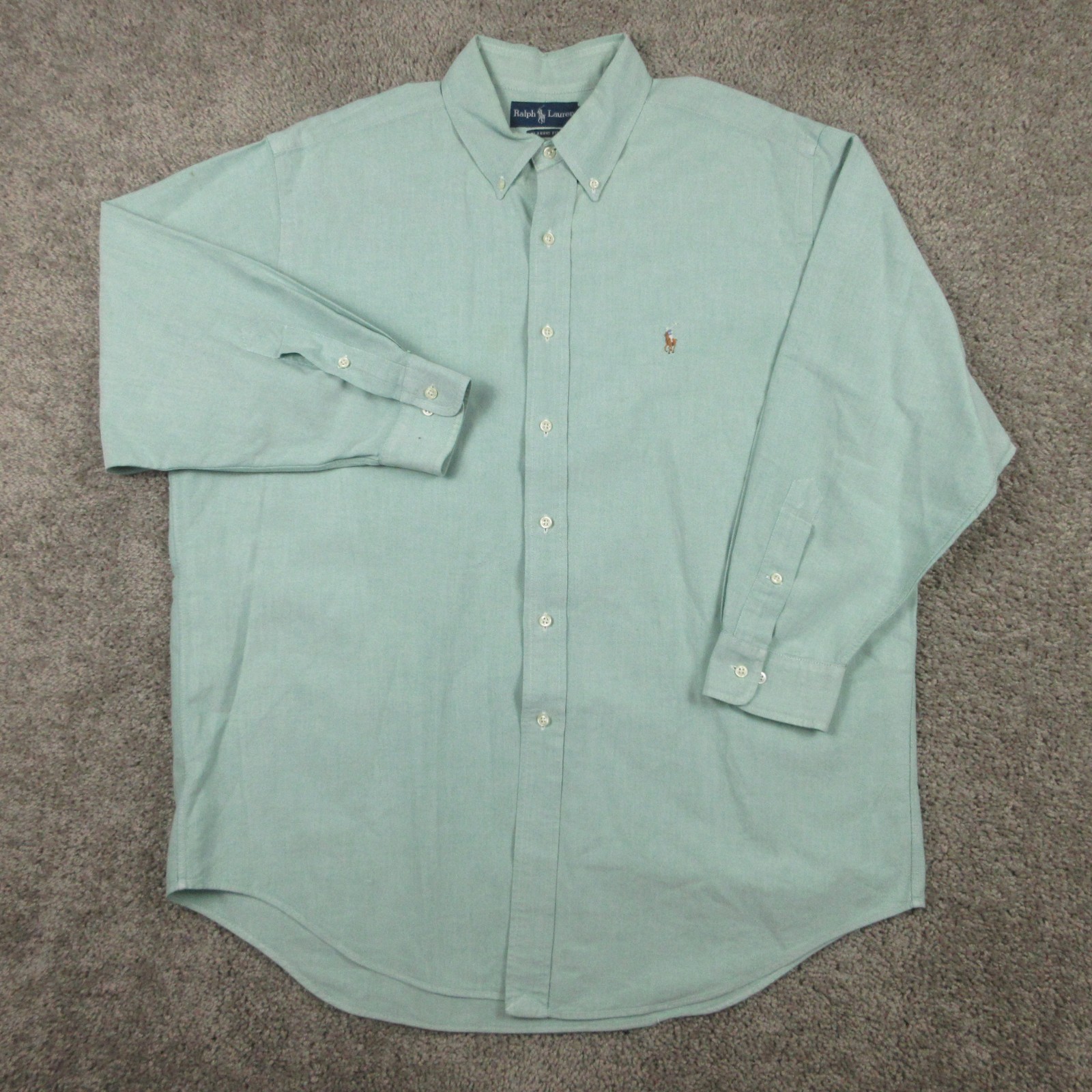 Vintage Ralph Lauren Shirt Mens XL 17 32/33 Green Oxford Cloth Dress Button Up