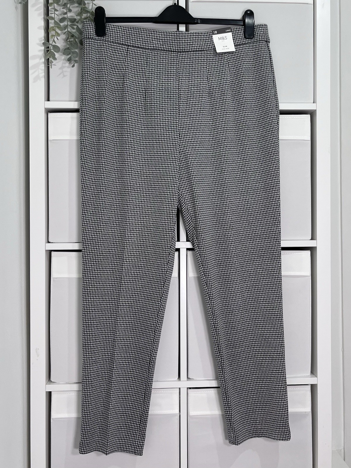 M&S Ladies Trousers Size 18 Houndstooth Pull On Elasticated Waist W37 L28 BNWT