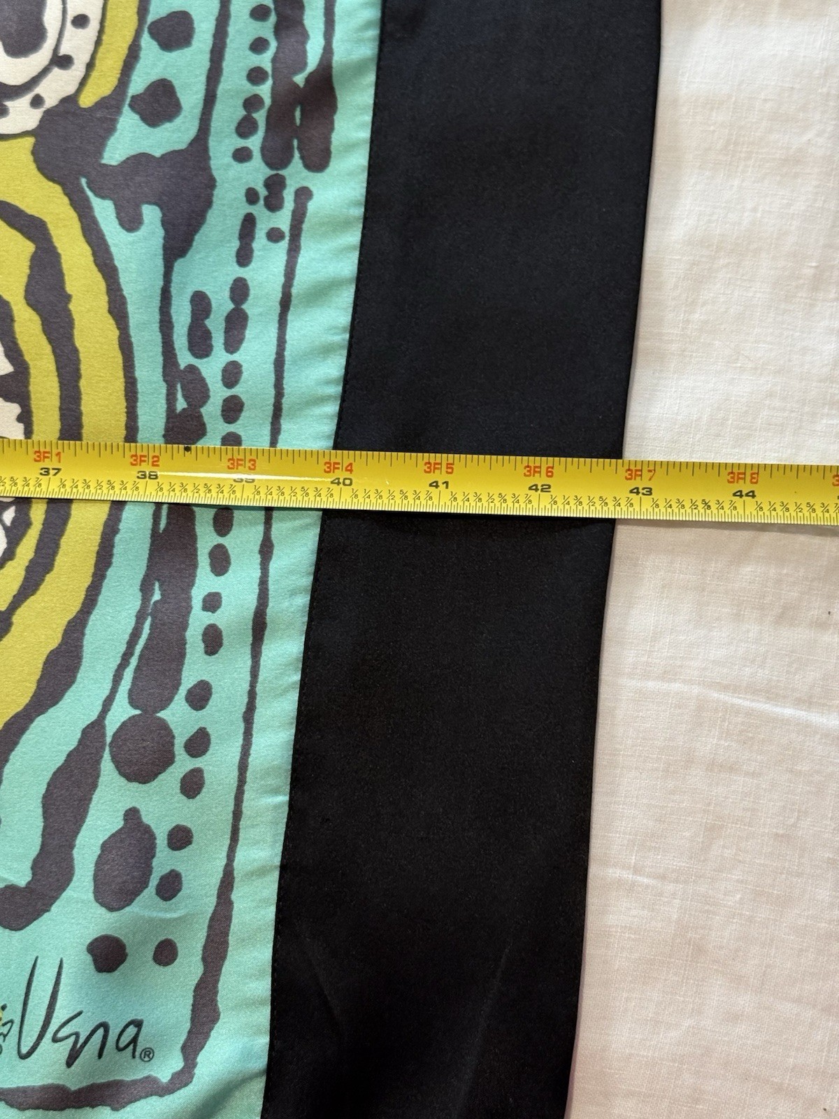 Vera Neumann Bold Teal Black Celadon Silk Scarf With Double Layer Border 43in Sq