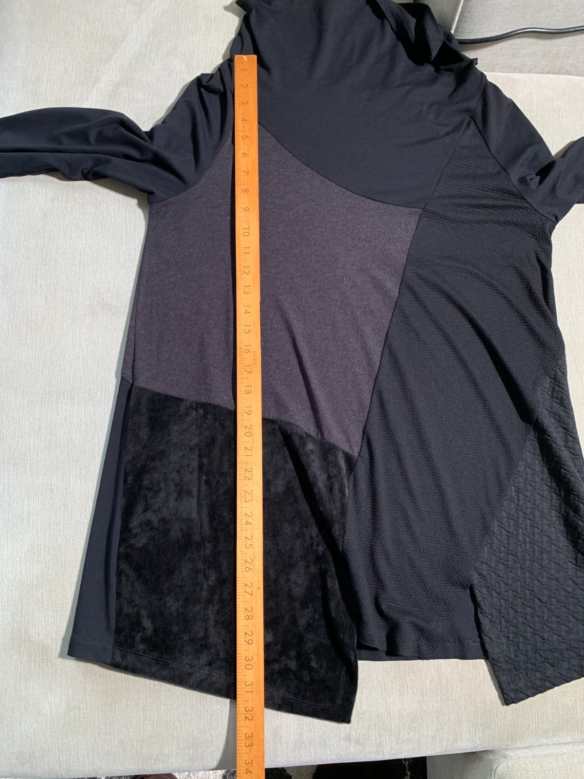 Alembika Tunic Top Size UK14 Black Asymmetric Cowl Stretch Jersey Lagenlook Arty