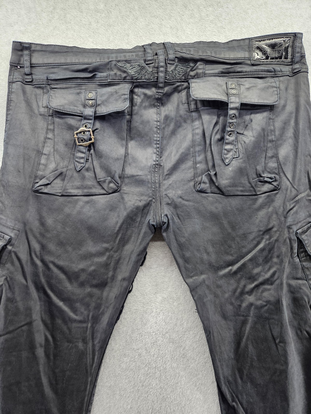 Robin’s Jean Pants Mens 40×30 Black Cargo Buckle Pockets USA Embroidered Wings
