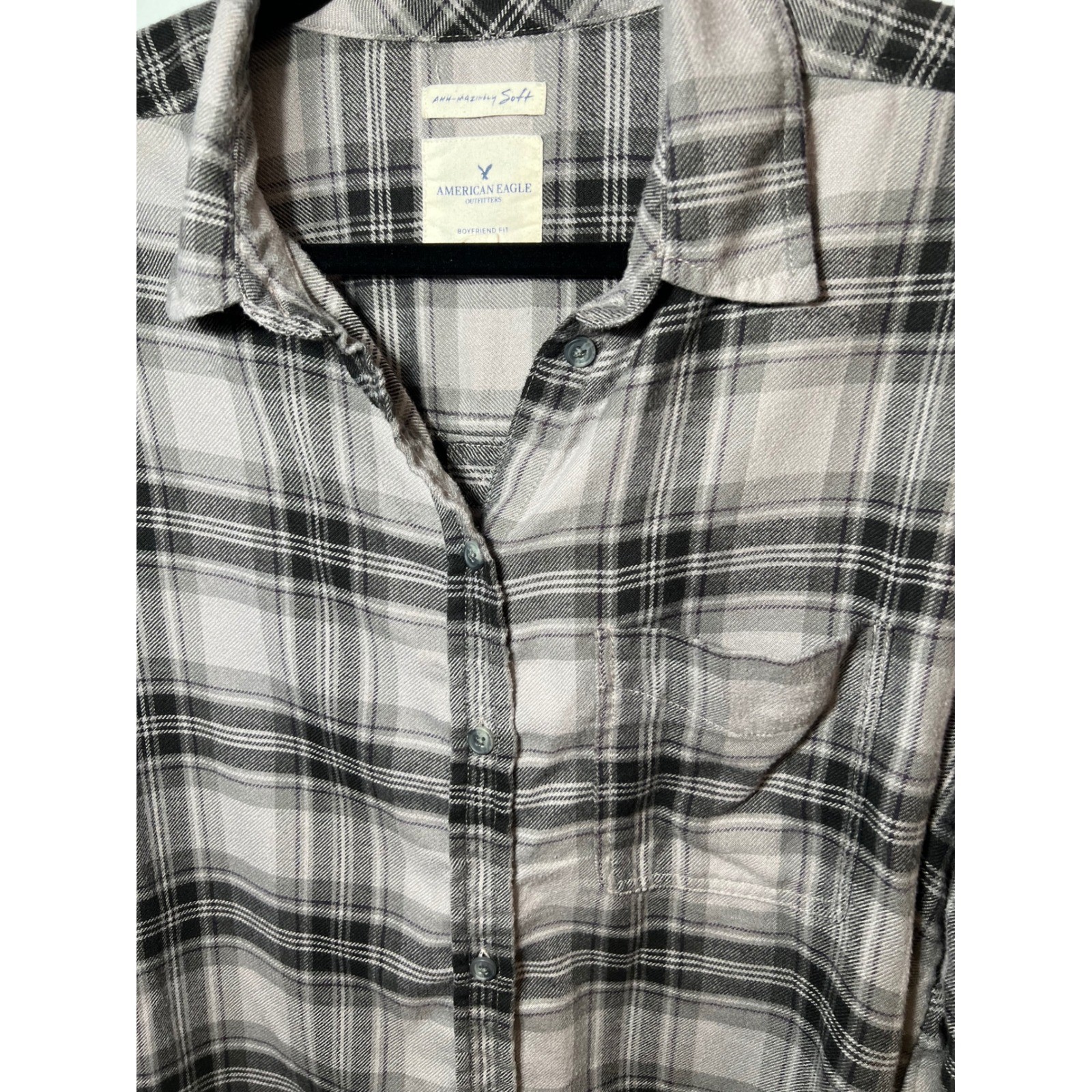 American Eagle Boyfriend Plaid Cabincore Soft Flannel Grunge Button Down Large