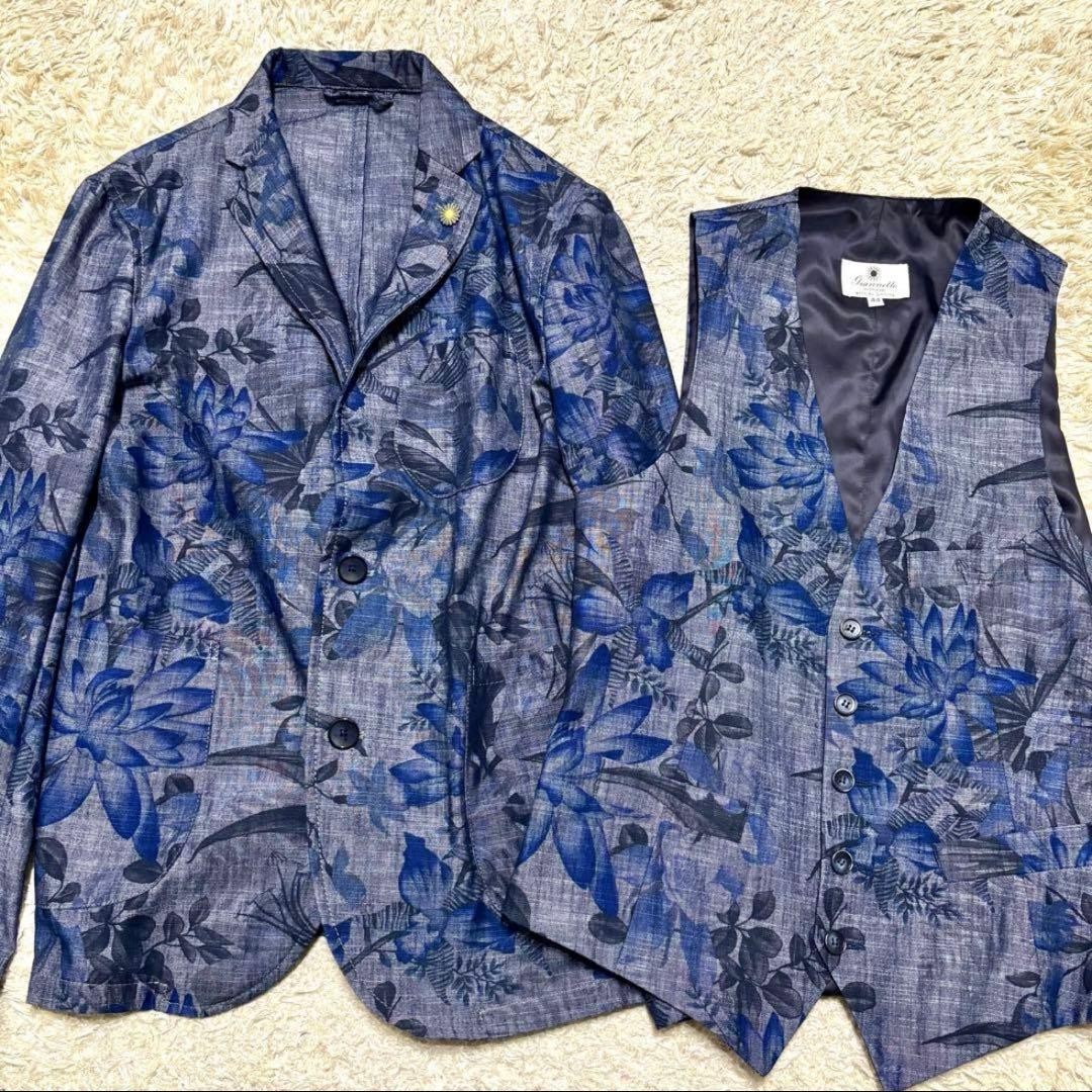 Jeannette Floral Pattern Jacket Vest Set 44 Italy 2-Piece Used