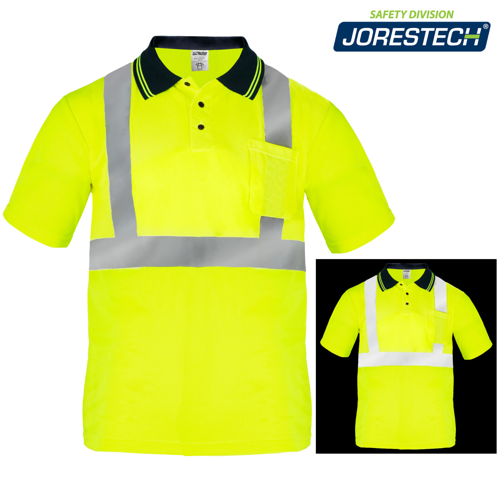 5 Pack Hi-Vis Lime Safety Workwear Short Sleeve Polo Shirt Top Reflective Tape