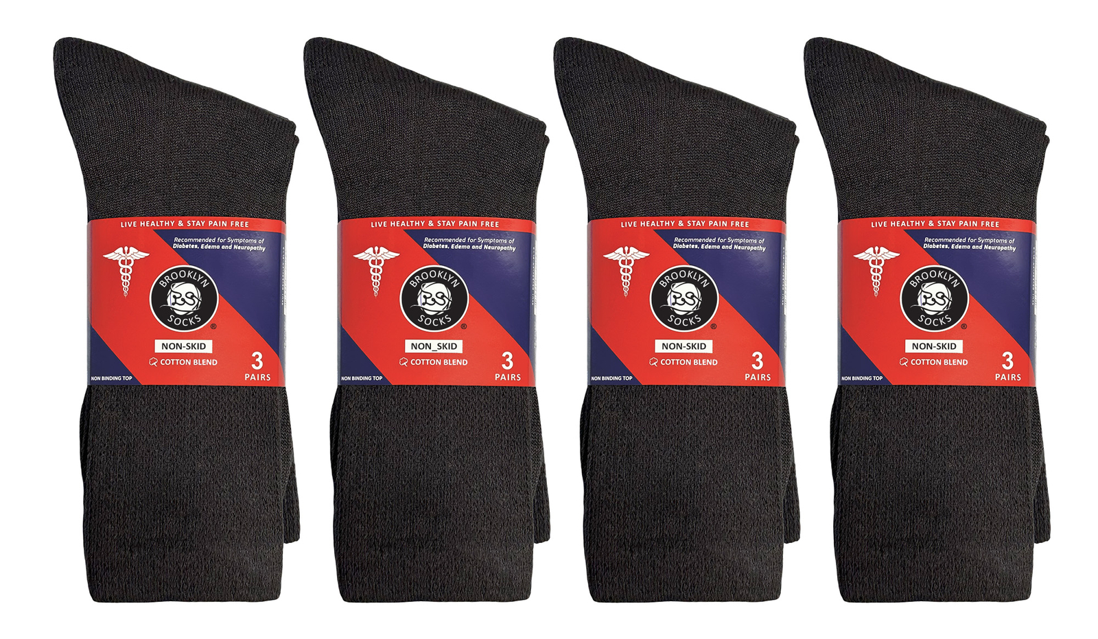Non-Skid Diabetic Crew Socks, Non Binding Top Therapeutic Cotton Gripper Socks