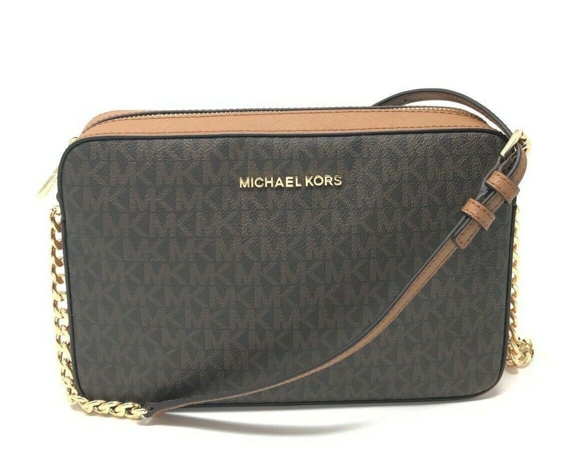 Michael Kors Jet Set Item Large East West Crossbody Chain Handbag Clutch Brown