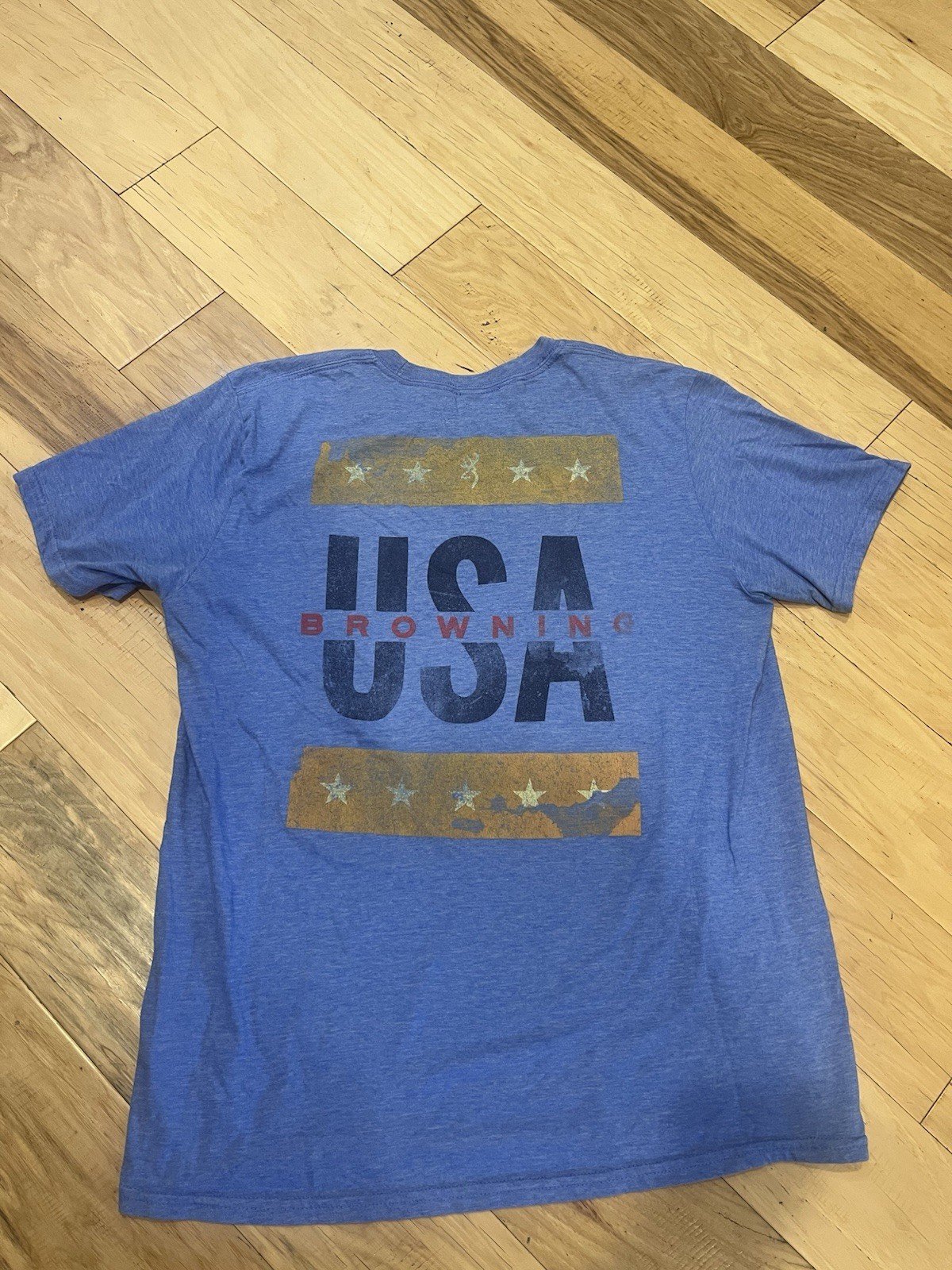 Browning Men’s L Regular Blue USA Graphic Logo Double-Sided Crew Neck Tee
