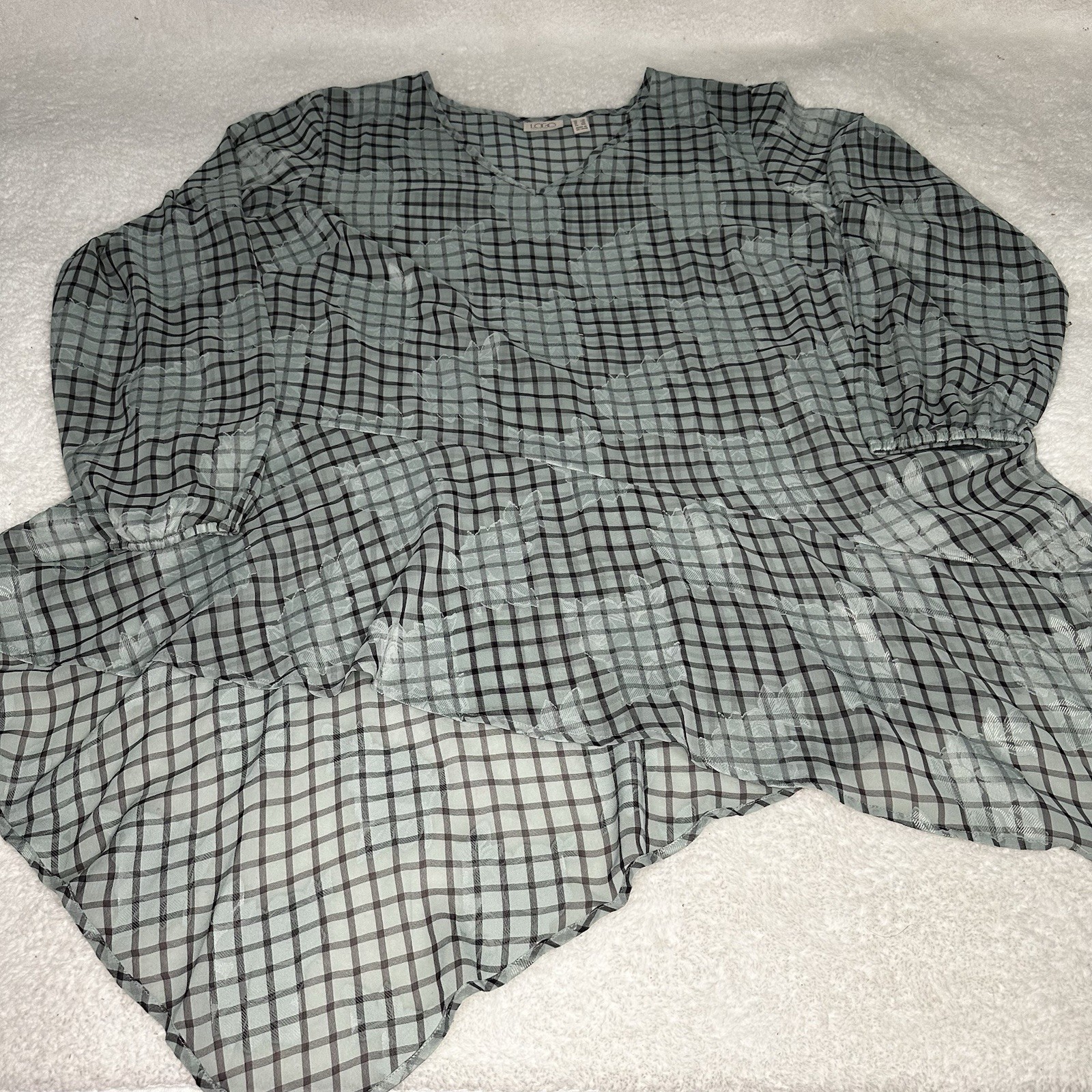 LOGO Layers by Lori Goldstein Long Sleeve Blouse Plaid Asymmetrical Top 2X