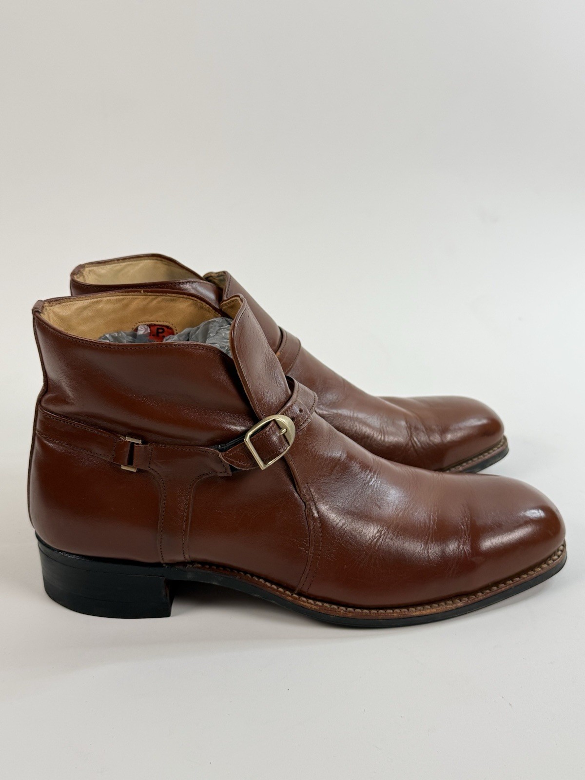 Vintage Bostonian Iron Age Steel Toe Boots Mens Size 11 Brown Leather Monk Strap