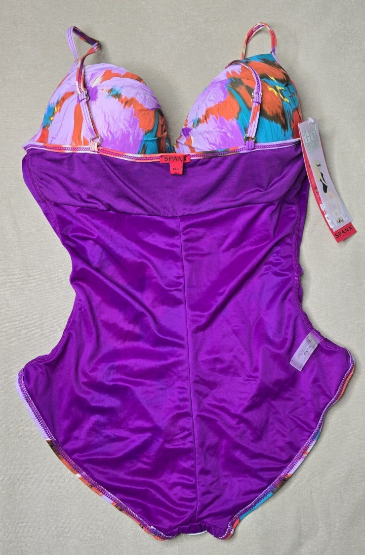 Spanx Swimsuit 14D/DD Aloha Floral One Piece Push Up Built in Bra Slimming