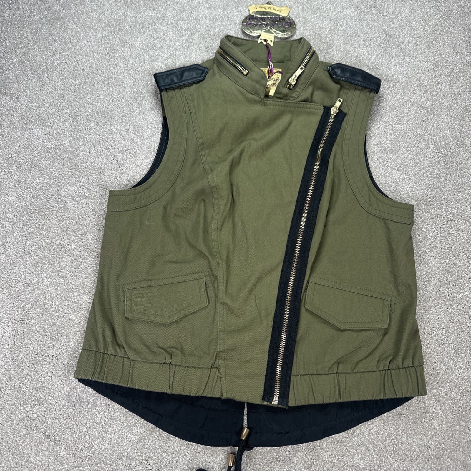 Princess Vera Wang Gold Zip Up Vest Green Small Grunge Retro Biker Hip Gothic