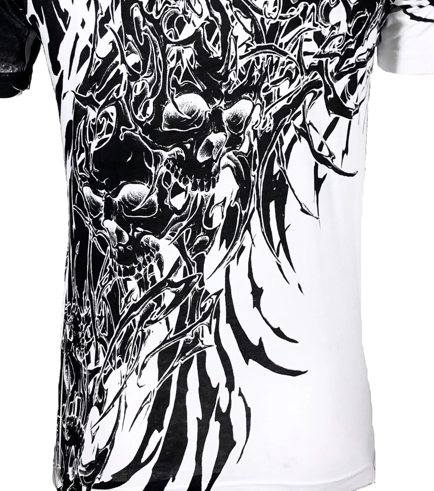 Xtreme Couture Affliction Men’s T-Shirt BRUTAL COMBAT White Skull Biker Tattoo