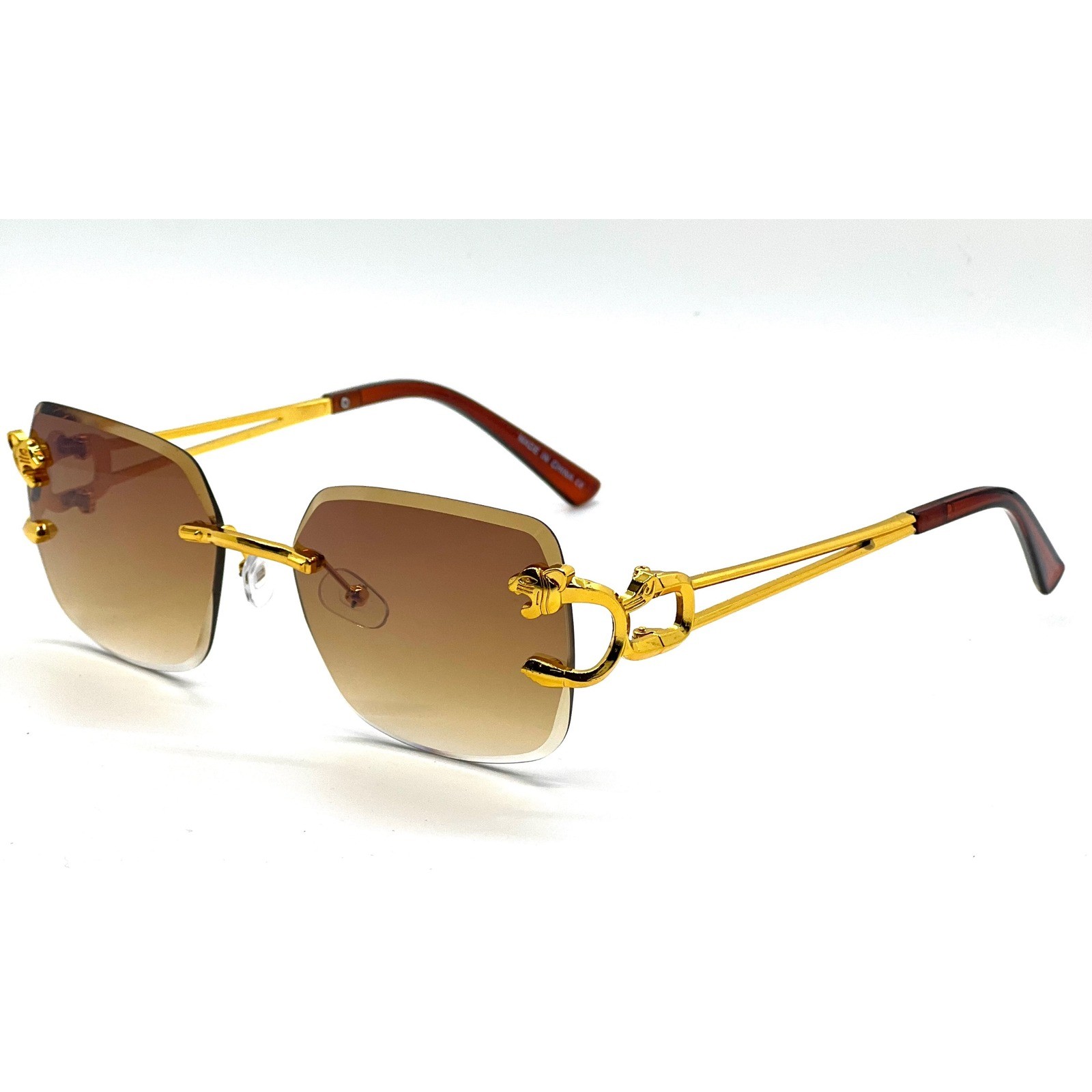 Sunglasses Men Square Gold Leopard Designer Shades Fashion Eyewear Brown Lens