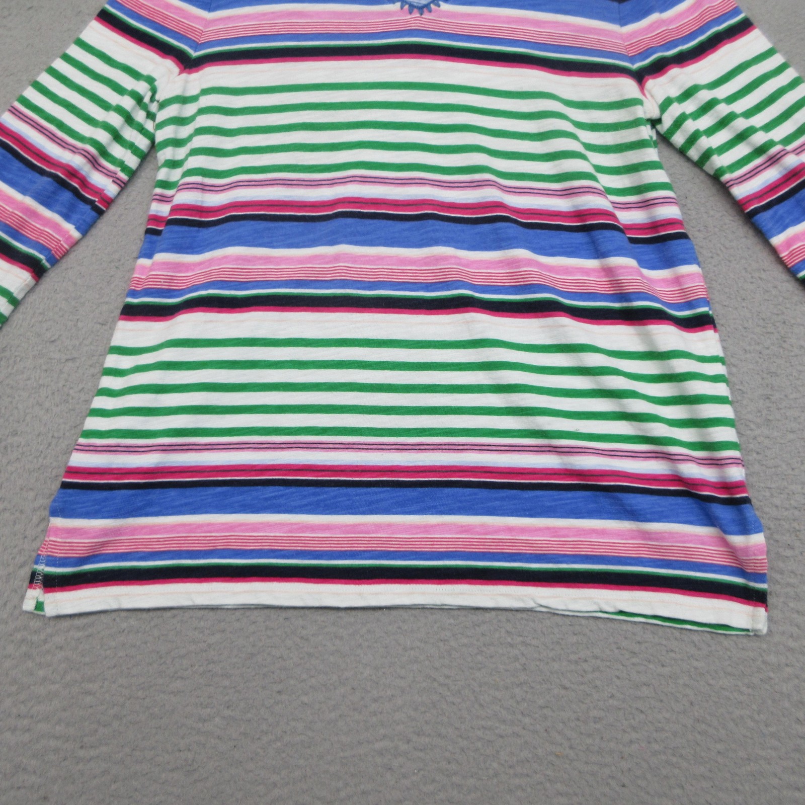 Talbots Linen Blend Tunic Top Women M Blue Green Striped Coastal Nautical Resort