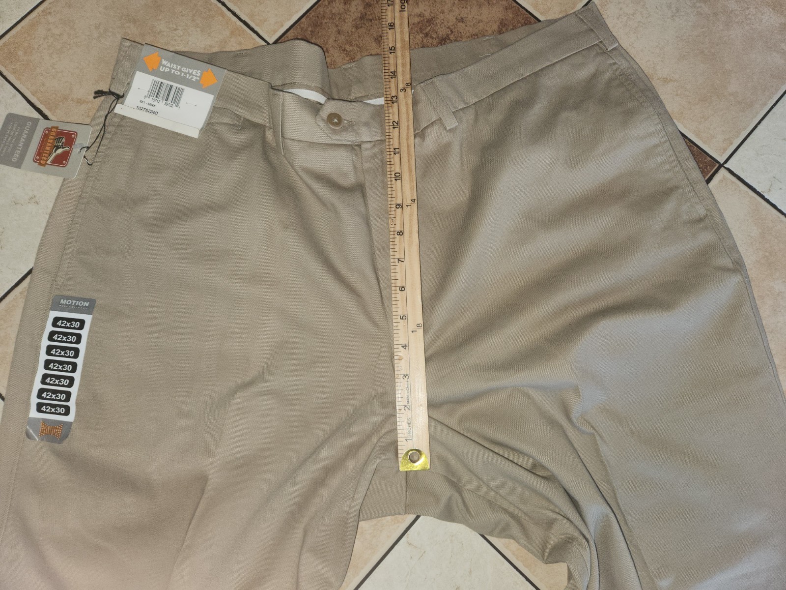 Savane Motion Men’s 42W X 30L Tan Khaki Mink Flat Front 100% Cotton NWT