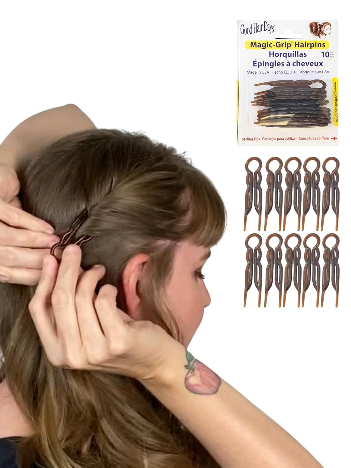 Magic-Grip Hairpins, 10 Styling Updo U-Pins for Strong Hold | Curved 2.5″ Hair P